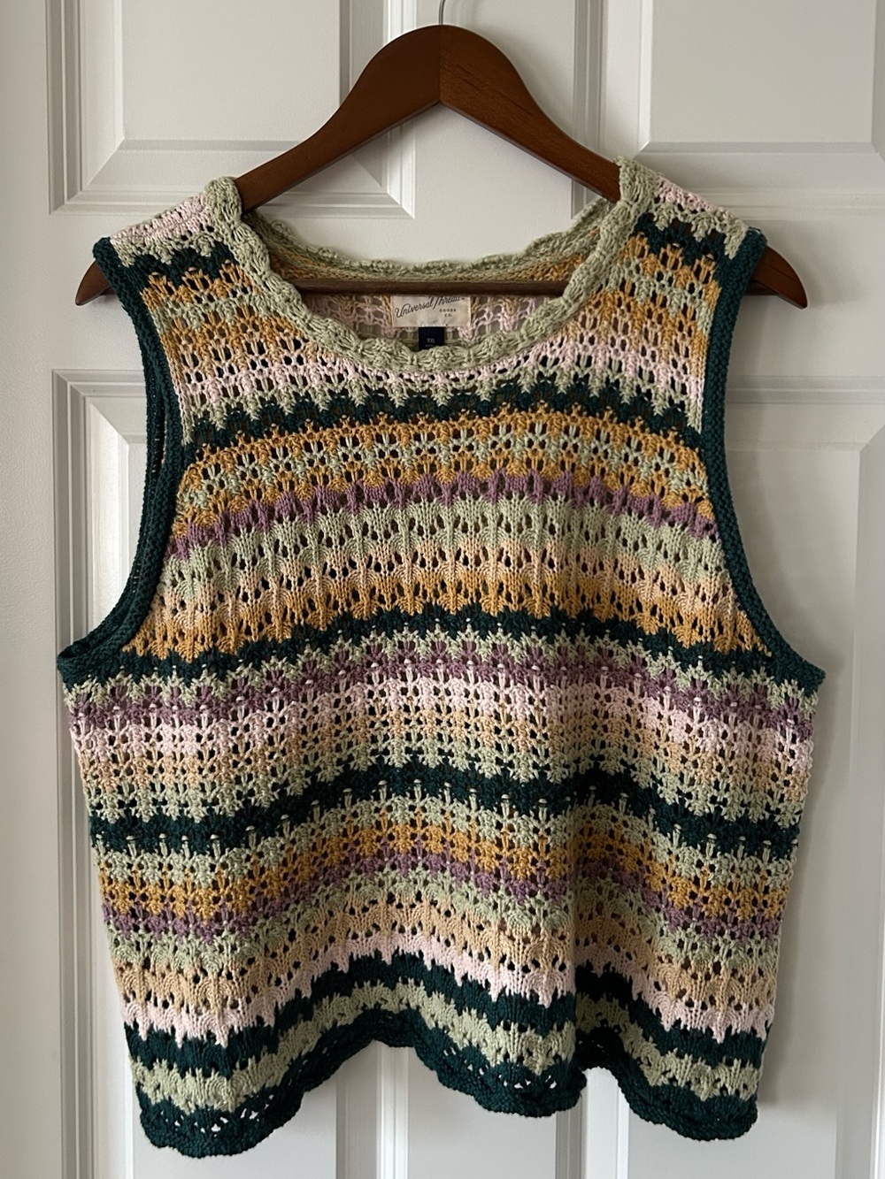 Universal Thread Crochet Vest in Sage, Mustard & Teal